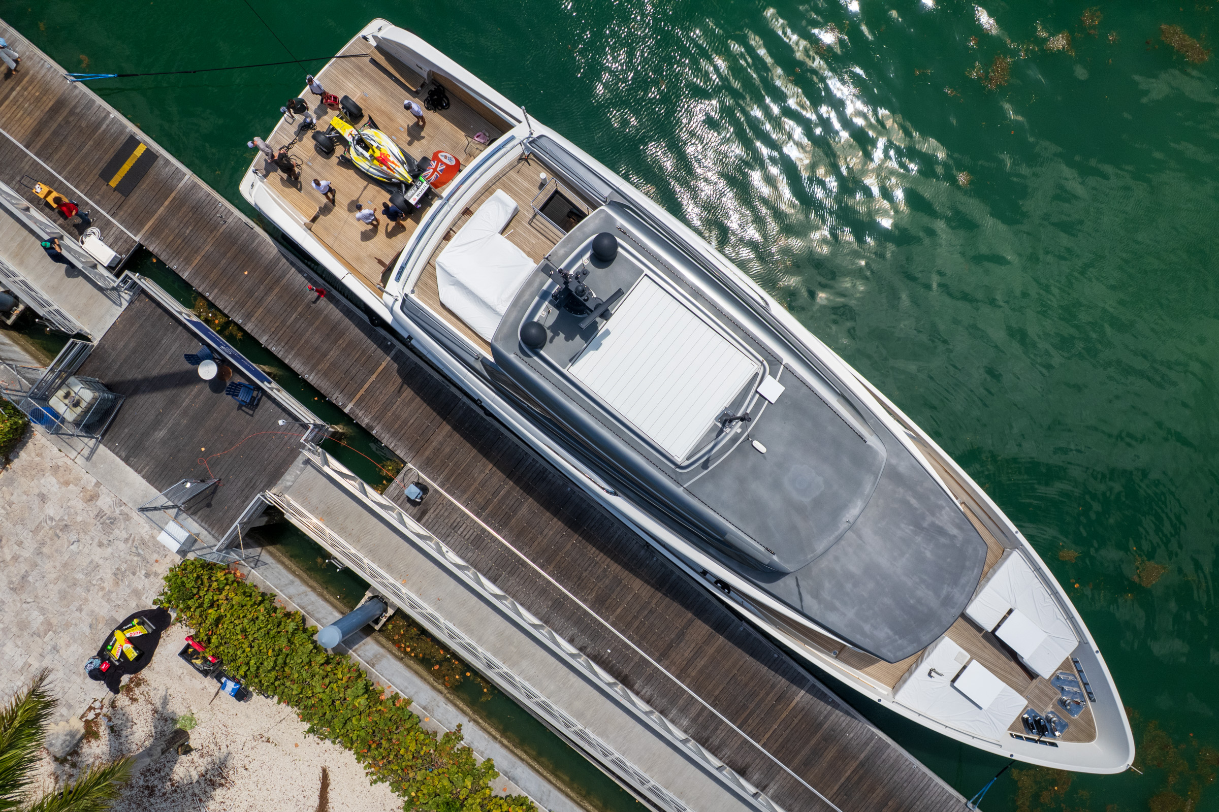 Aerial view of superyachts moored at Fort Lauderdale marina