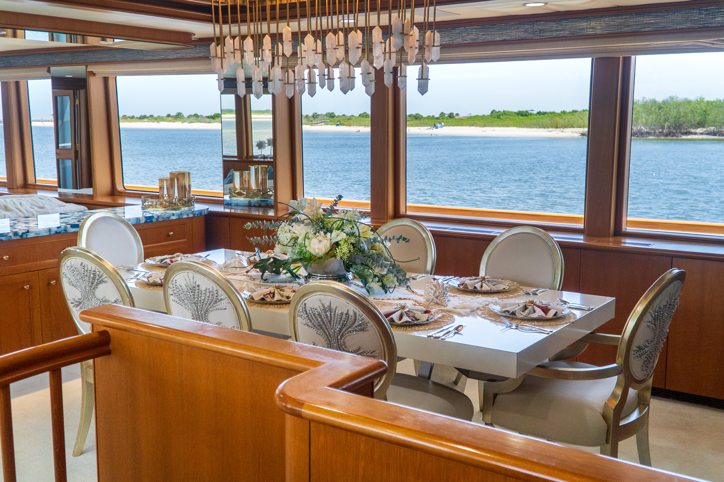 Private dining interior aboard a luxury yacht
